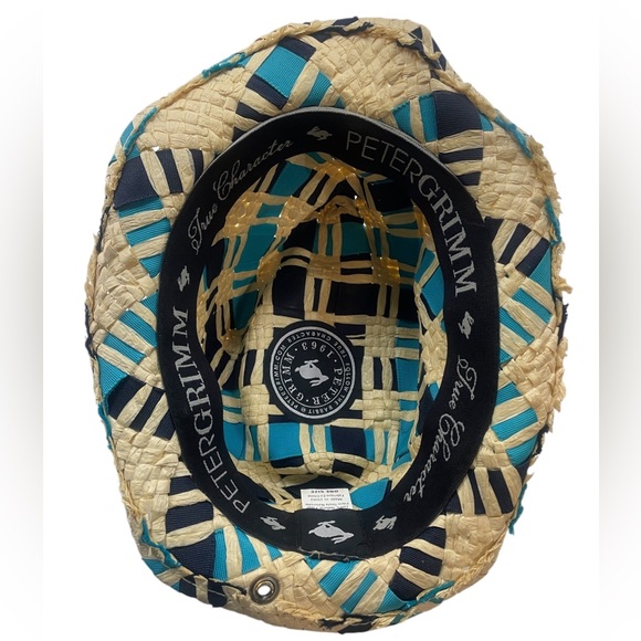 Peter Grim Fedora,Sun, hat,Multi colored blue,turquoise, weaved,navy blue,tan,OS - Picture 4 of 7